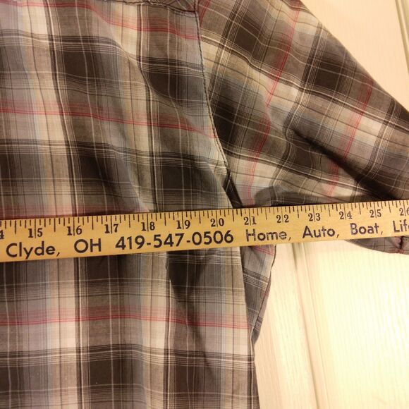 Bit & Bridle pearl snap shirt mens L Large gray plaid short sleeve western - Picture 4 of 8